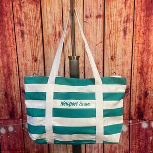 Vintage Newport Stripes Cigarettes Large Tote Bag Teal White Memorabilia VGUC